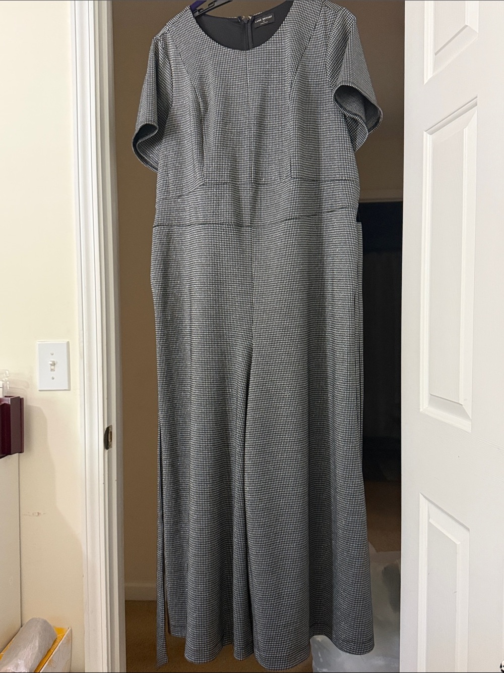 Lane Bryant Gray Short-Sleeve Wide-Leg Jumpsuit